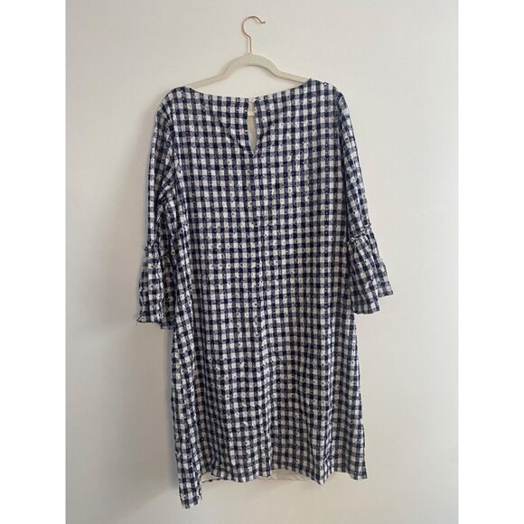 Blue & White Gingham Women’s Dress With Bell Sleeves by Melrose Size 18 - Picture 3 of 7